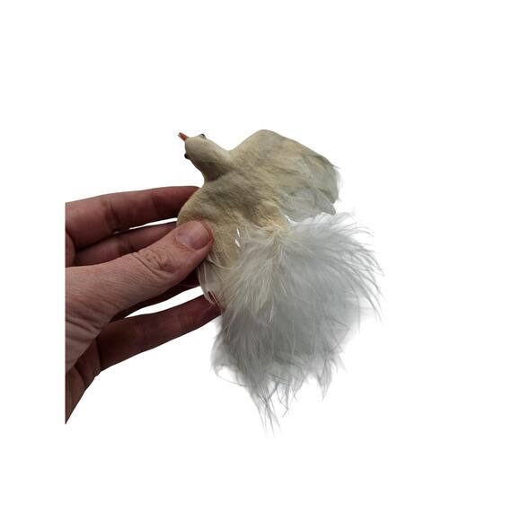 Vintage White Dove Bird Christmas Tree Ornament Decoration Real Fur - Picture 4 of 4
